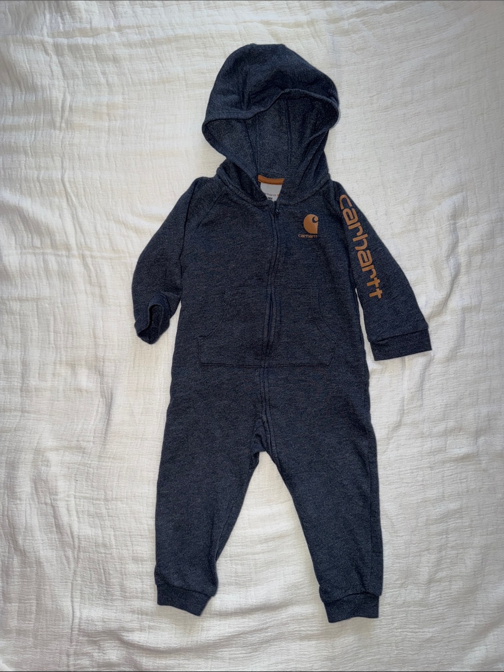 Carhartt Boys’ Long-Sleeve Zip-Front Hooded Heathered Navy Coveralls 18 MONTHS